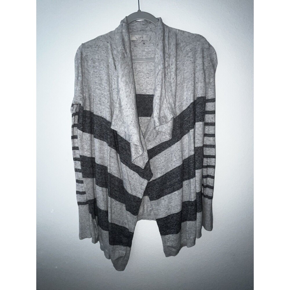 Loft Gray Stripe Draped Cardigan Sz Small